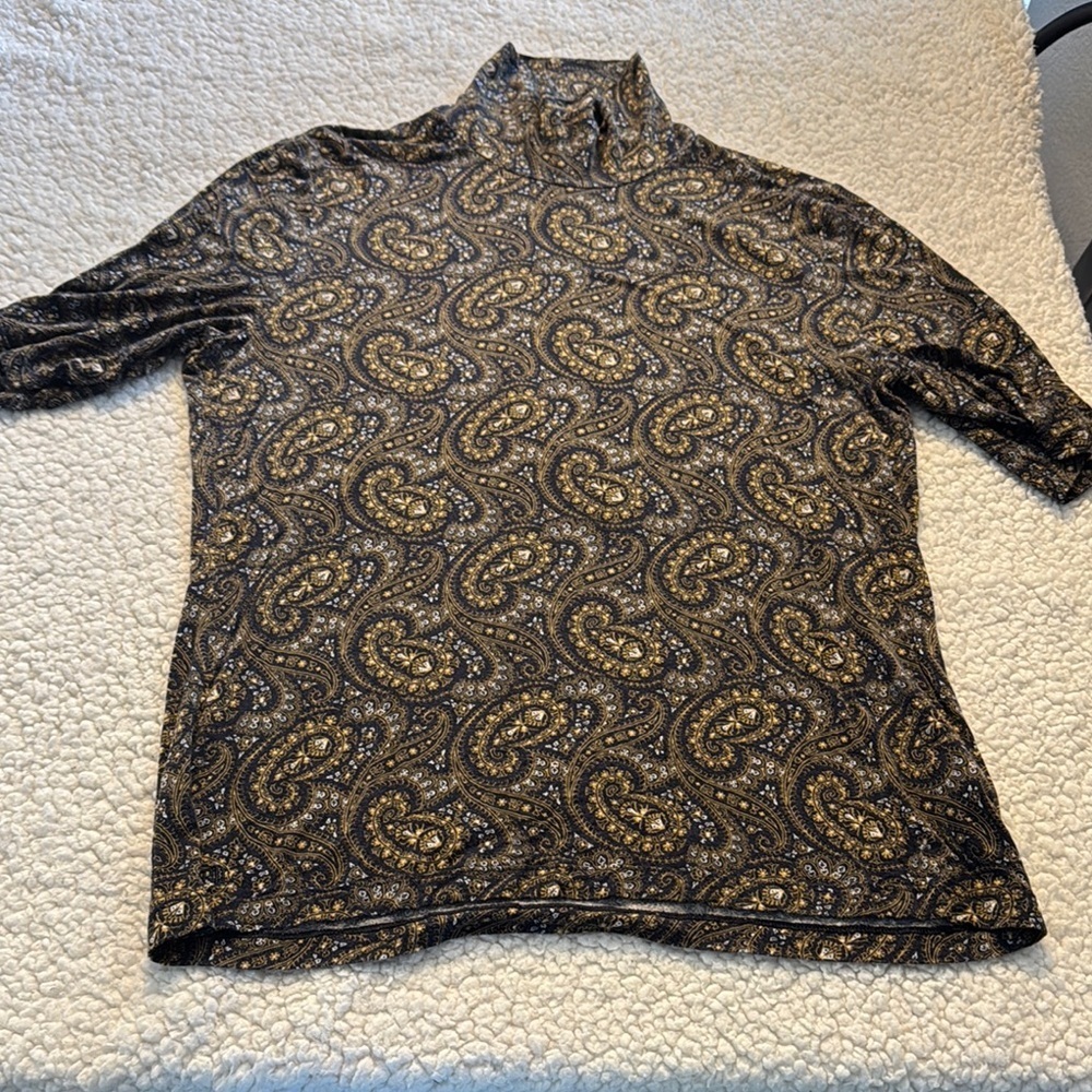 Ralph Lauren Black Label Black and Gold Paisley Blouse